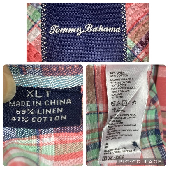 Tommy Bahama Linen Blend Plaid Short Sleeve Button Up Preppy Vacation Shirt  XLT - Picture 3 of 16